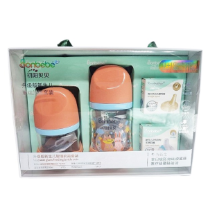 Glass Feeding Bottle Set- Peach