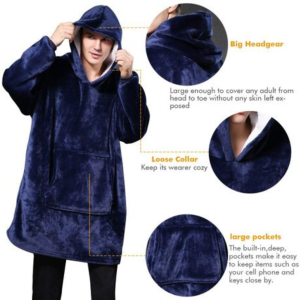 Huggle Hoodie, Ultra Plush Blanket, One Size fit all -Unisex - Navy Blue