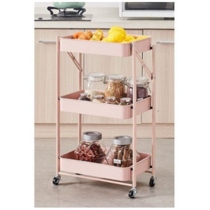 Mutifunctional 3- Layered Shelf with Wheels- Pink