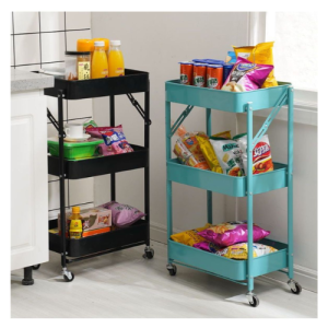 Mutifunctional 3- Layered Shelf with Wheels- Black