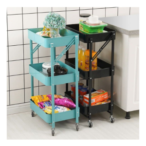 Mutifunctional 3- Layered Shelf with Wheels- Black