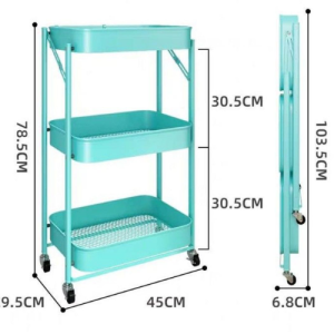 Mutifunctional 3- Layered Shelf with Wheels- Blue