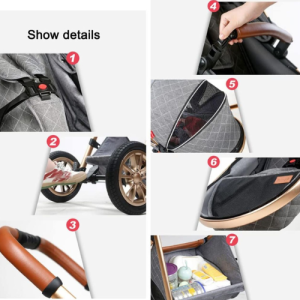 6 in 1 Multi-functional Luxury Baby Stroller- Grey