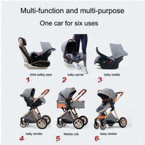 6 in 1 Multi-functional Luxury Baby Stroller- Grey