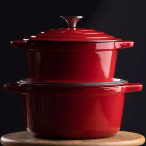 Premium 7-Piece Red Enameled Cast Iron Cookware Set