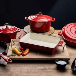 Premium 7-Piece Red Enameled Cast Iron Cookware Set