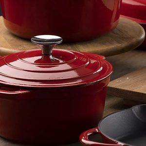 Premium 7-Piece Red Enameled Cast Iron Cookware Set